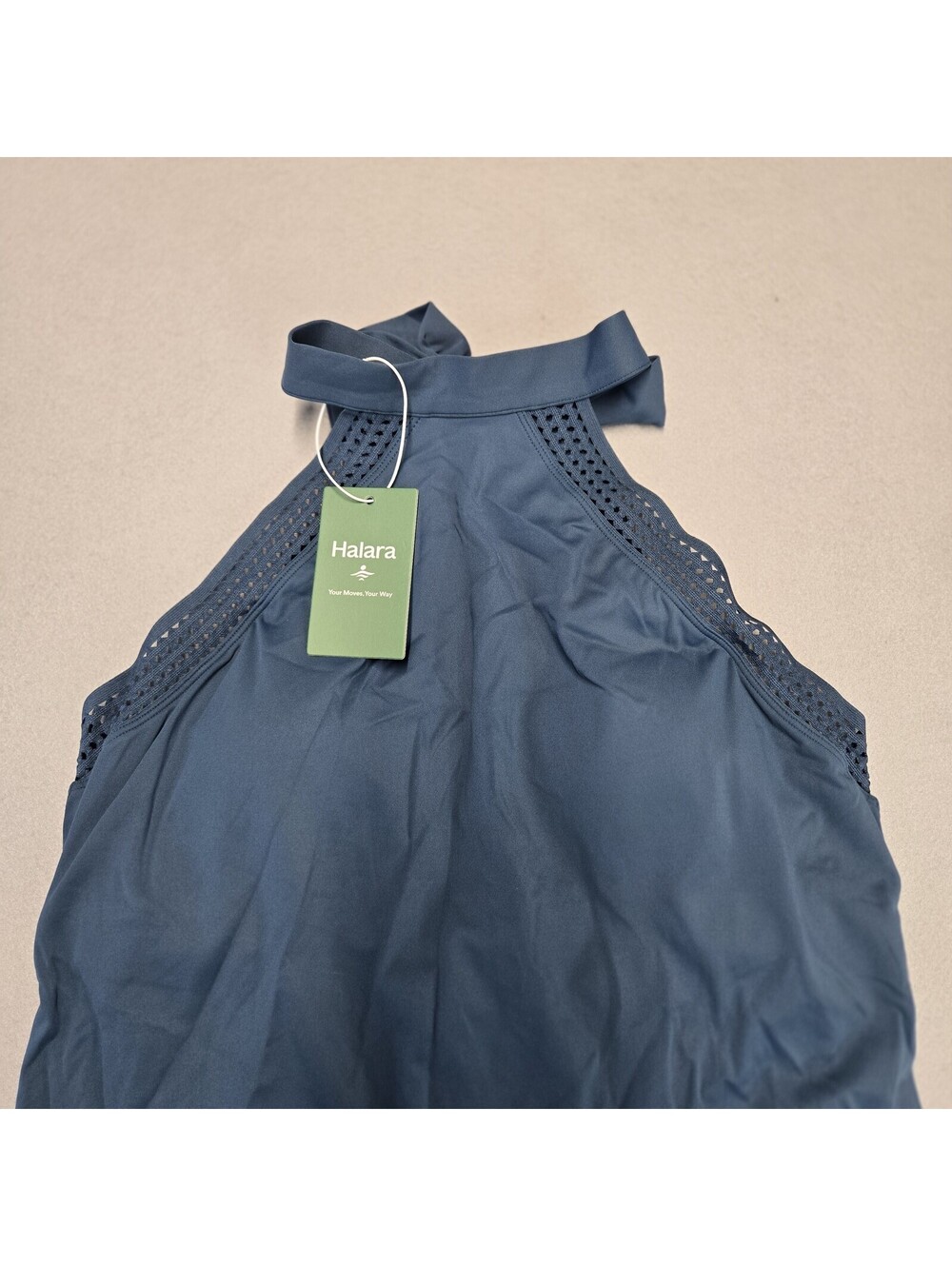 Halara SoftlyZero Airy WaDress Womens L Blue Knit Halter Built-In Shorts NWT